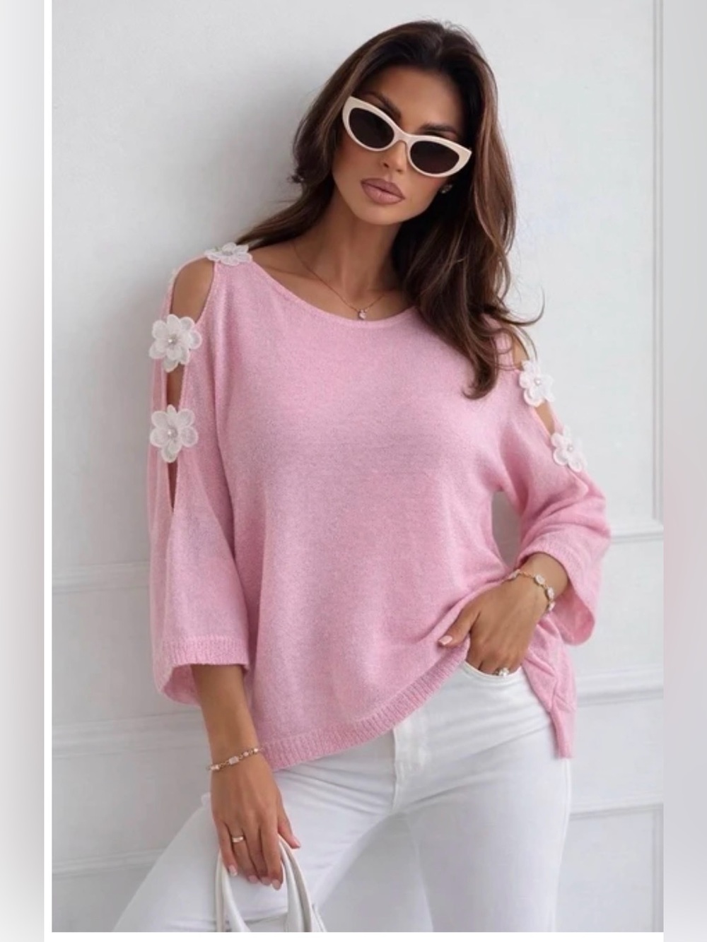 IT60. From Italy 🇮🇹 Cold-Shoulder Floral Applique Sweater in many colors